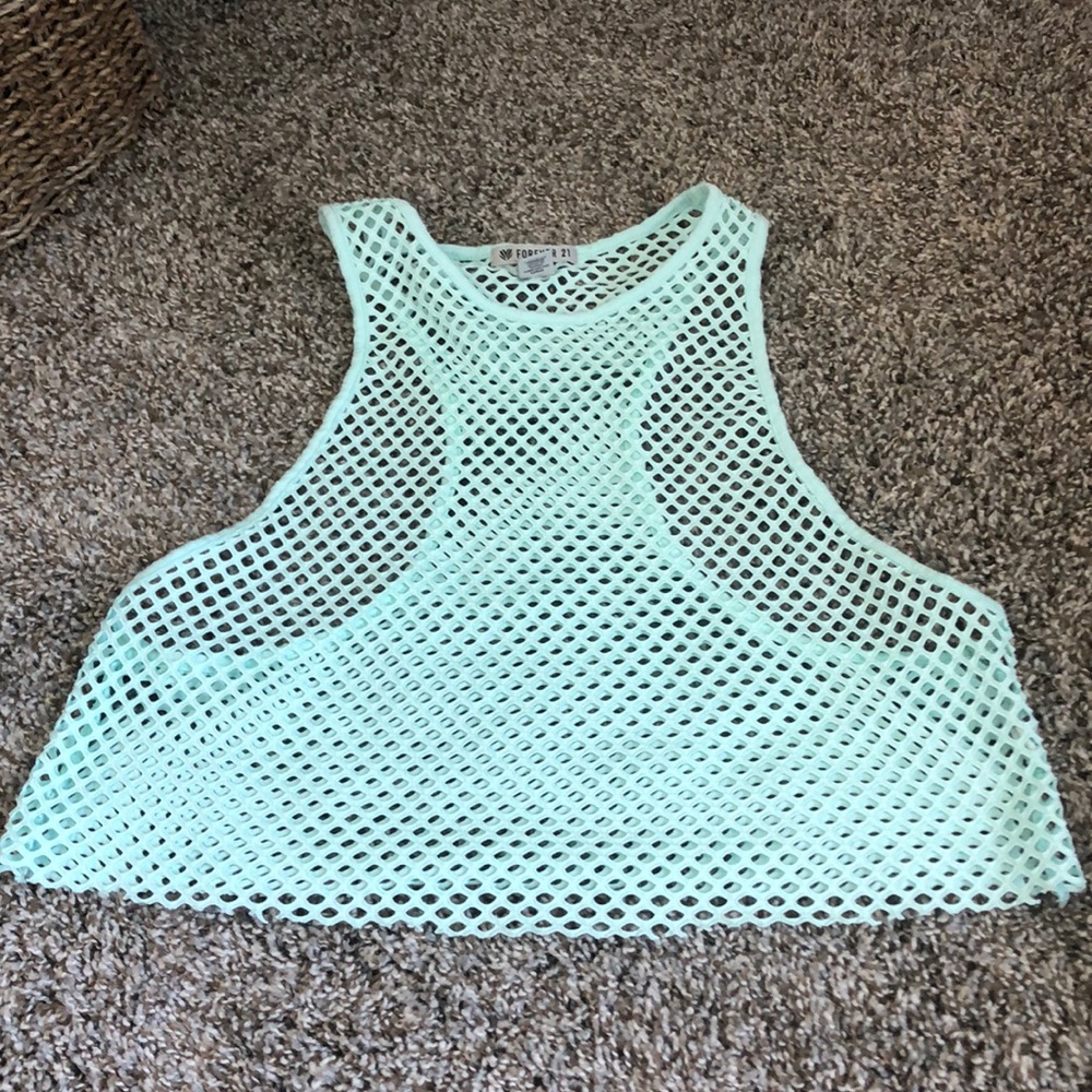 Neon teal crop racer tank